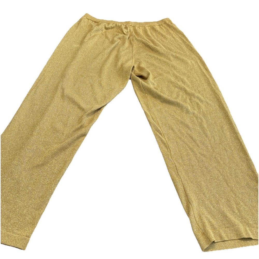VTG Women's M Gold Metallic Shimmer‎ Knit Pull On Pants Trouser Dress 80s Retro